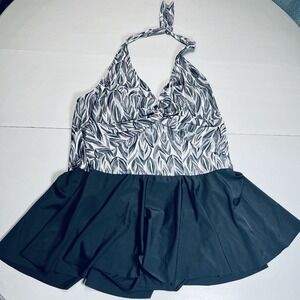 Swim Dress Women's Plus Size 24 One Piece Black Halter Swimsuit Padded Cup‎